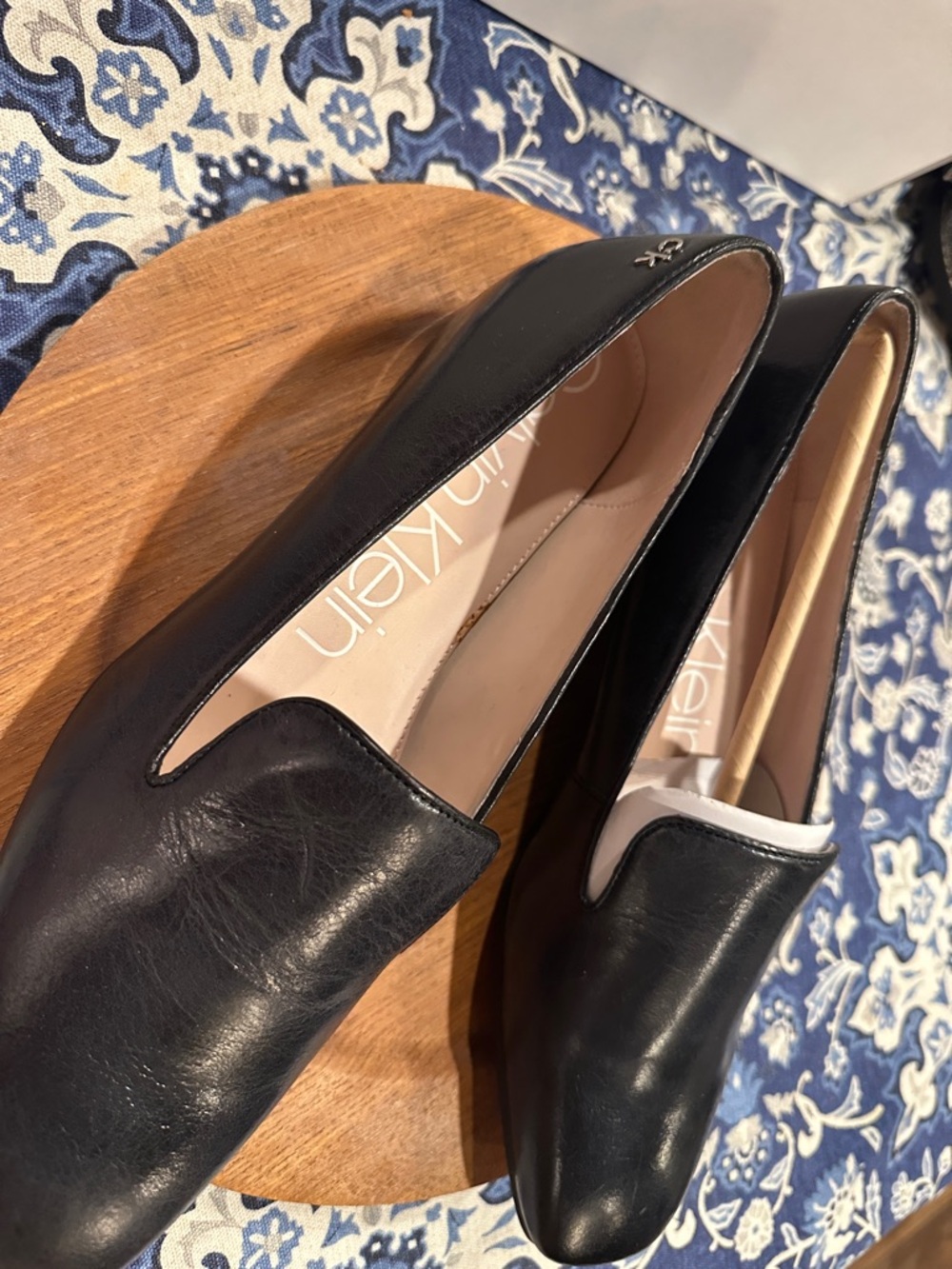 Calvin Klein Black Leather Slip-On Loafers with Gold Trim